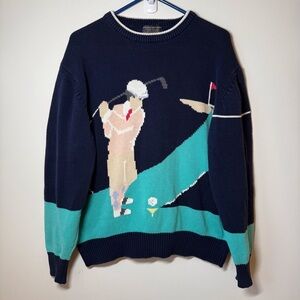 Brooks Brothers Novelty Golf Sweater cotton Insartia knit crew neck